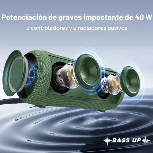 Miniatura 2 de Passau Altavoces Bluetooth portátiles 40 W de potencia máxima, sonido estéreo fuerte, radiadores pasivos, graves profundos, tiempo de reproducción