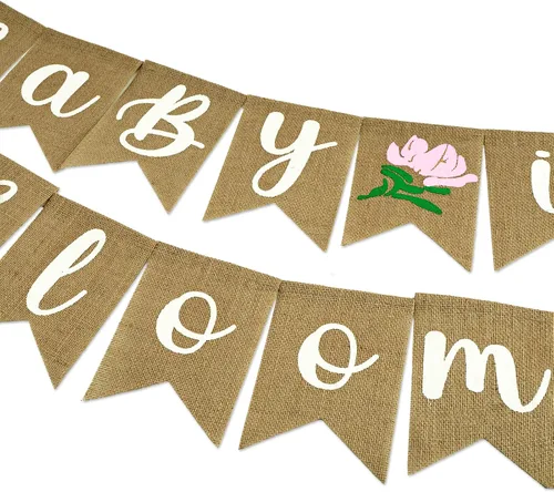 Miniatura 4 de Anwyll Bandera de bebé en flor - Sin bricolaje Bandera de decoración para baby shower Letrero de arpillera Rosa Flores Bebés en flor Banderas
