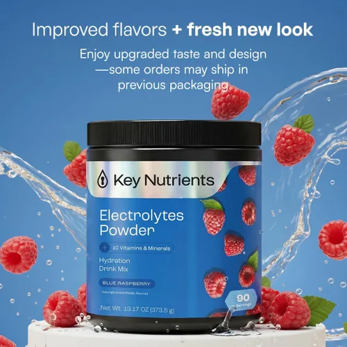 Miniatura 2 de KEY NUTRIENTS Electrolitos multivitamínicos en polvo sin azúcar - Polvo de electrolito de frambuesa azul dulce - Suplemento de resistencia y energía