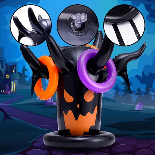 Miniatura 3 de Juego de lanzamiento de anillos de Halloween, inflable, espeluznante, juego de lanzamiento de brujas para niños, suministros de fiesta de Halloween