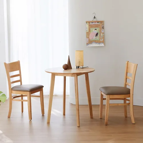 Miniatura 6 de Livinia Canberra - Mesa de comedor redonda de madera de 27.6 pulgadas/pequeña mesa de cocina moderna de roble malayo de mediados de siglo