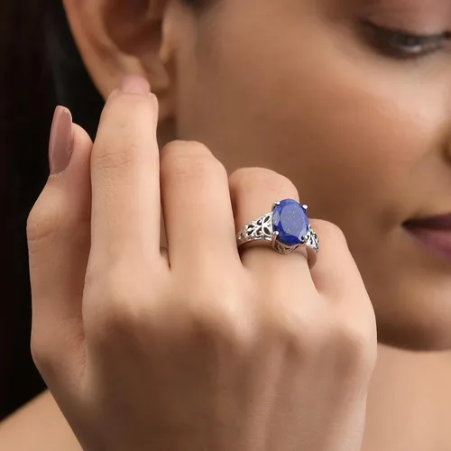 Miniatura 5 de Compra LC - Anillo de lapislázuli azul calado celta vintage para mujer, acero inoxidable, Metal, Lapislázuli