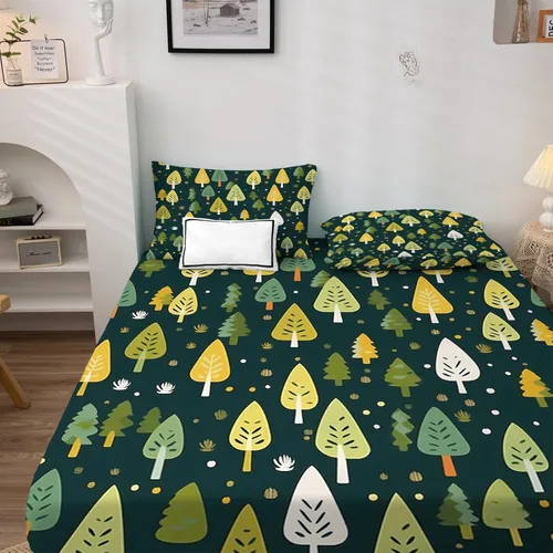 Miniatura 2 de Forest Sheets - Juego de sábanas y fundas de almohada, tamaño individual, diseño de pino, 3 piezas, sábana bajera ajustable de microfibra suave