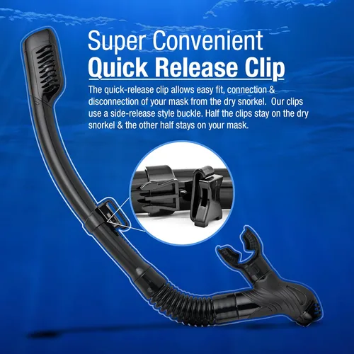 Miniatura 5 de Kraken Aquatics Snorkel seco Equipo de esnórquel profesional de calidad con válvula superior seca, cómoda boquilla de silicona y válvula de purga