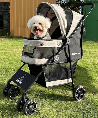 ROODO Cochecito de 4 Ruedas para Perros y Gatos Mascotas, el Mejor Ligero Plegable Compacto Portátil Jogger Todo Terreno Viaje Equipo para Mascotas