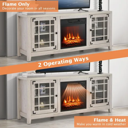 Miniatura 8 de GOFLAME Soporte de TV con chimenea de 58 pulgadas para televisores de hasta 65 pulgadas, consola de TV de madera con chimenea eléctrica de 18 Natural