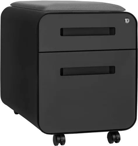 Miniatura 9 de Laura Davidson Furniture STOCKPILE - Mini archivador móvil con 2 cajones con asiento magnético extraíble, versión corta, archivador de metal, Negro