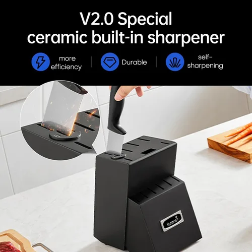 Miniatura 6 de Kuisine Juego de Cuchillos de Chef Mejorado, Hoja Ultra Afilada de Acero Inoxidable con Alto Carbono Mango Ergonómico, Juego de Bloque de Cuchillos