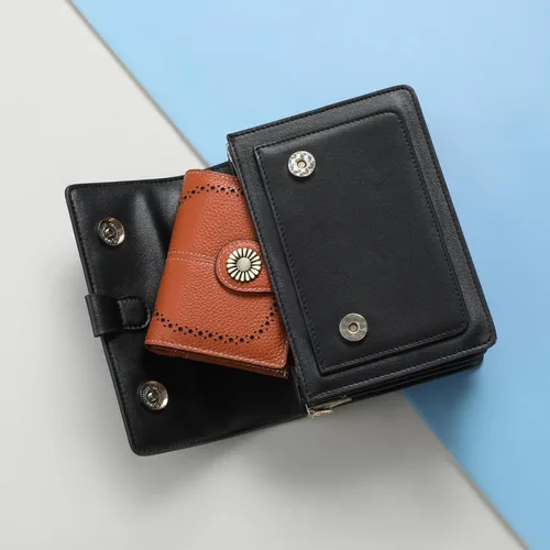 Miniatura 190 de SENDEFN - Billetera pequeña de piel auténtica para mujer, diseño plegable con ventana para tarjeta de identificación
