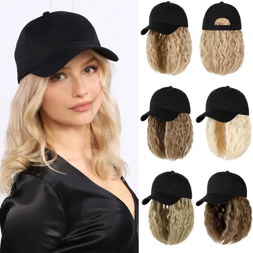 Miniatura 19 de Gorra de béisbol con extensiones de cabello, peluca ajustable, gorra rizada de 14 pulgadas, peluca sintética para mujer, marrón claro mezcla