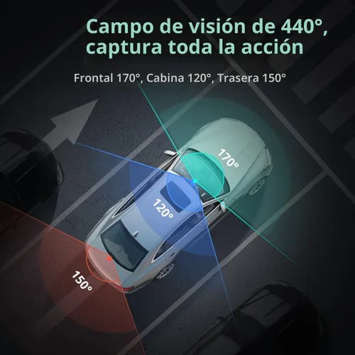 Miniatura 4 de BOTSLAB Cámara de tablero 4K de 3 canales frontal y trasero/interior, cámara de tablero de 360° con pantalla táctil de 3.18 pulgadas, cámara