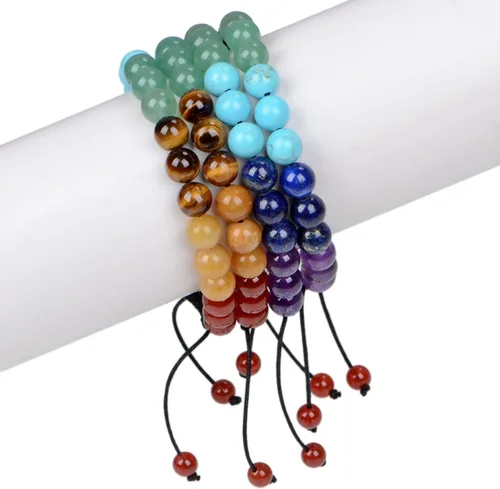Miniatura 2 de AD Beads Natural Healing Power - Pulsera de macramé ajustable unisex con cuentas redondas de cristal de 7 chakras, 0.315 in