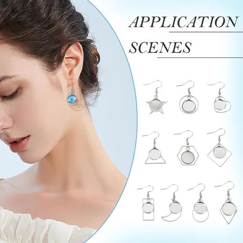 Miniatura 2 de FASHEWELRY 20 piezas bandejas de bisel de acero inoxidable para aretes geométricos configuración de bisel en blanco corazón luna redondos aretes
