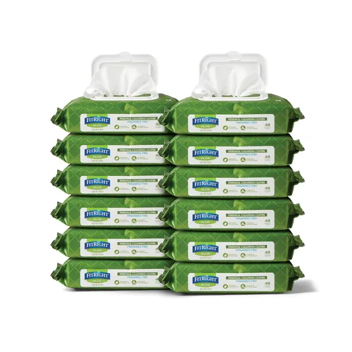 Miniatura 3 de Toallitas húmedas de limpieza personal FitRight Aloe Quilted Heavyweight, sin perfume, 576 unidades, 8 x 12 pulgadas, toallitas grandes para adultos