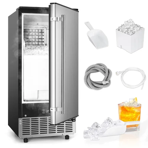 Miniatura 12 de ICYGLEE Máquina comercial para hacer hielo debajo del mostrador con bomba de drenaje, 100 libras/día con almacenamiento de 24 libras, máquina
