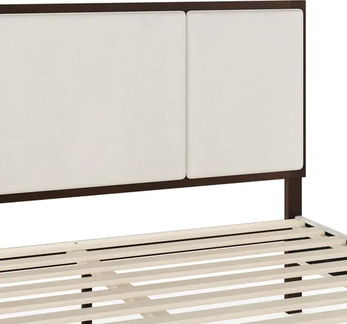 Miniatura 11 de Martha Stewart Jett - Cama de plataforma con cabecero, cabecera y base tapizada de tela, marco de madera maciza, no necesita somier, tamaño Queen