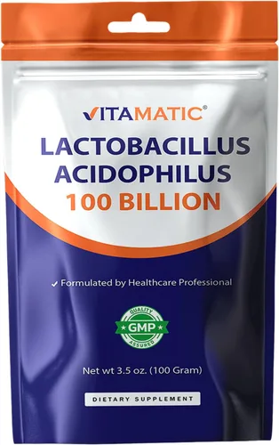 Vitamatic Lactobacillus Acidophilus - Polvo probiótico - Apoyo para la salud digestiva - 3.5 onzas (3.5 onzas) - 100 porciones
