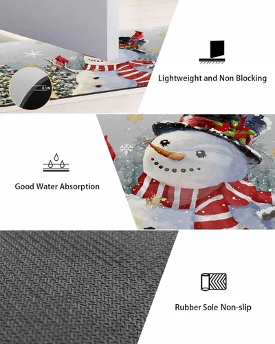 Miniatura 2 de Tapete de baño de muñeco de nieve de Navidad para bañera, antideslizante, de secado rápido y absorbente, tierra de diatomeas, fregadero, dormitorio