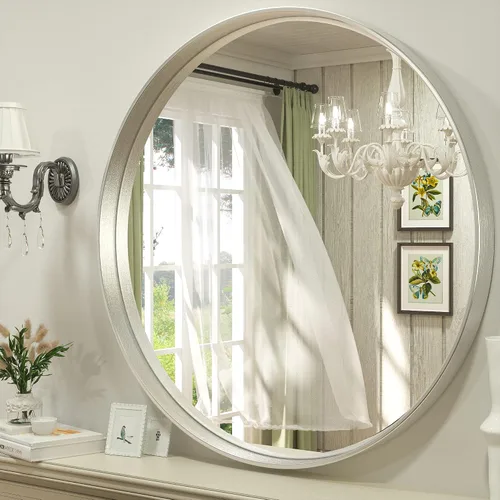 Miniatura 53 de TETOTE Espejo de marco dorado cepillado de 16 x 24 pulgadas, espejo de tocador de baño de latón dorado para pared, espejo enmarcado rectangular