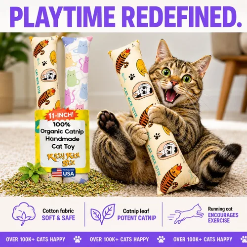 Miniatura 8 de Kitty Kick Stix Juego de 2 (11 pulgadas) – Juguete duradero para gatos – Pateador de hierba gatera para gatos y gatitos – Juguetes interactivos