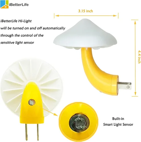 Miniatura 4 de Luces nocturnas LED con sensor en forma de hongo - 2 unidades, enchufe de pared con 7 colores cambiantes, lámpara mini de ensueño, luz nocturna