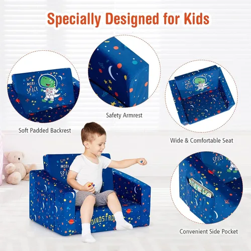 Miniatura 8 de Costzon Sofá para niños, sofá infantil abierto 2 en 1 con tela de terciopelo, bolsillos de almacenamiento, reposabrazos para niños pequeños, cama