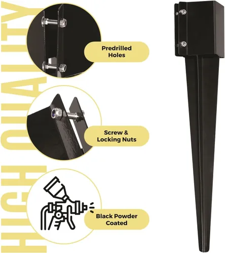 Miniatura 2 de Anclaje de poste de valla WIMART 4"x4", Anclaje de poste de valla de metal resistente con punta de clavado 4"x4" para buzón, comedero de pájaros