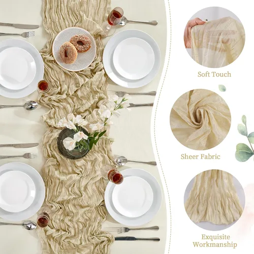 Miniatura 7 de Camino de mesa de gasa beige de 10 pies, camino de mesa de gasa boho, rústico, transparente, de 35x120 pulgadas de largo, para decoración de mesa