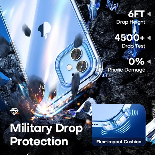 Miniatura 3 de CANSHN - Funda transparente compatible con iPhone 12/iPhone 12 Pro [Protección contra caídas de grado militar] No amarillea, funda protectora a