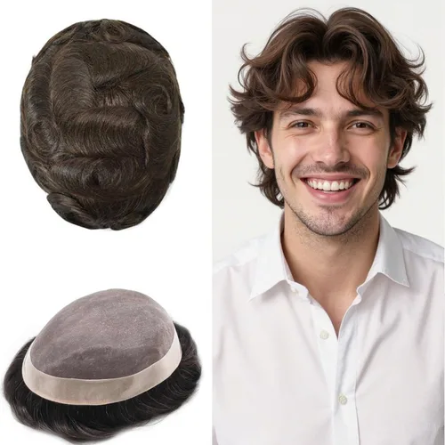 Miniatura 63 de Mens Toupee Hair Piece For Men Fine Mono Men Hair System Toupee For Men Hair Piece Real Human Hair System For Men Protesis Capilar Para Hombre 6x9