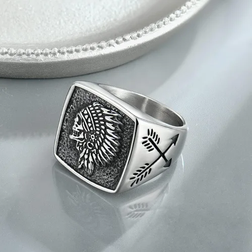 Miniatura 5 de Fahonie Indians Totem - Anillo punk de acero inoxidable 316L para hombre
