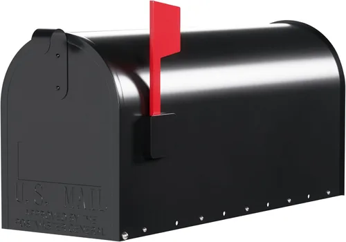 Buzón para montaje en poste con bandera de aluminio duradero, capacidad media, negro, acero galvanizado, 6.92 pulgadas de ancho x 8.87 pulgadas de