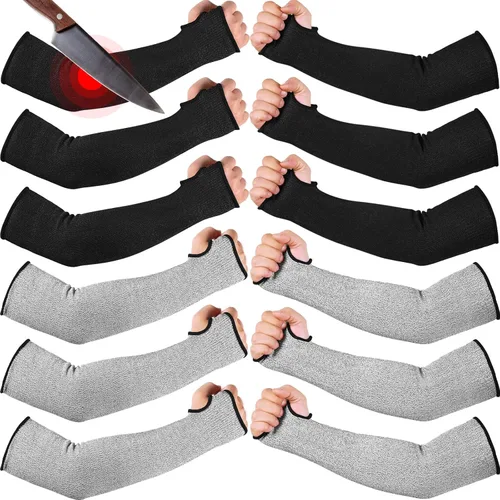 JaGely 6 pares de mangas resistentes a cortes nivel 5 con agujero para el pulgar de 18 pulgadas, mangas de protección para brazos para granjeros y
