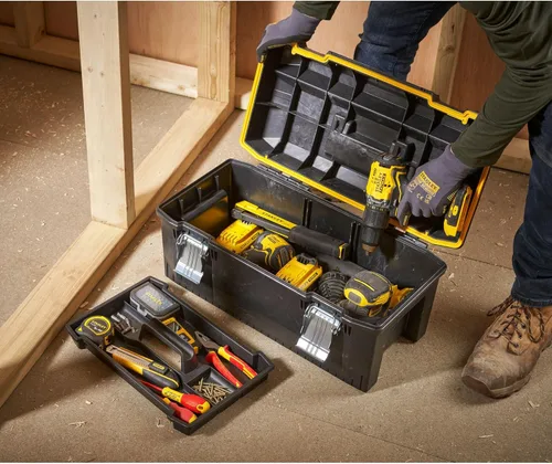 Miniatura 4 de STANLEY FATMAX - Caja de herramientas impermeable de 22.8 in, resistente al agua, gran capacidad de almacenamiento, ranura en V para corte extra