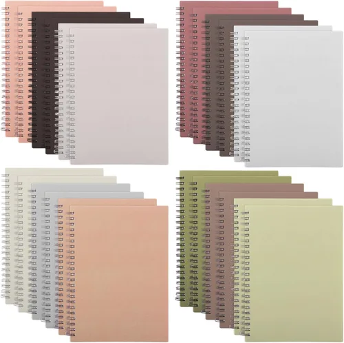 MIVIDE - Paquete de 24 cuadernos en espiral A5, 8.3 x 5.7 pulgadas, 12 colores, 120 páginas / 60 hojas, cuaderno de espiral con tapa dura y papel