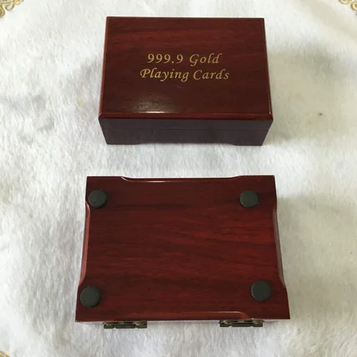 Miniatura 2 de Baraja de cartas de póquer con papel de aluminio dorado de 24 quilates con caja de regalo de madera, cartas de póquer impermeables de alta calidad