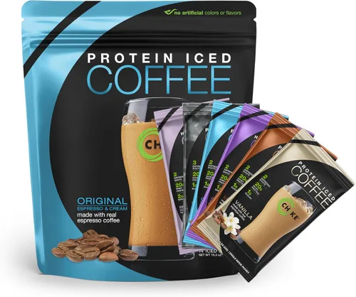 Chike Paquete de muestra de café helado alto en proteínas y paquete original, 0.71 oz de proteína, 2 chupitos de expreso, 0.04 oz de azúcar, apto