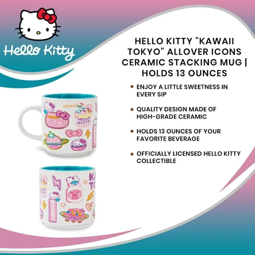 Miniatura 7 de Sanrio Hello Kitty "Kawaii Tokyo" Allover Icons - Taza de café grande para café expreso, cafeína, bebidas, artículos esenciales para el hogar