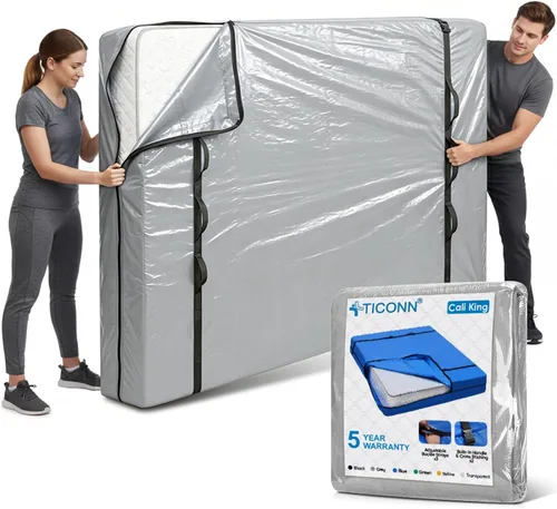 Miniatura 24 de TICONN Bolsas para colchón para mudanza, bolsa de almacenamiento de servicio pesado para colchón Full XL con asa perimetral y hebillas ajustables