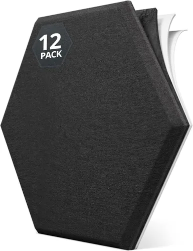 Miniatura 16 de Paneles Acústicos Hexagonales Autoadhesivos para Pared, Paquete de 12 Baldosas Absorbentes de Sonido para Paredes y Puertas, Panel Interior Negro
