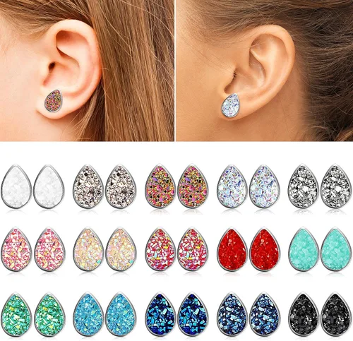 Miniatura 2 de 15 pares de pendientes de imitación Druzy con purpurina bohemia para mujer