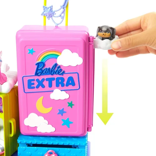 Miniatura 2 de Barbie HDY91 - Juego de viaje extra con 2 figuras exclusivas de cachorros y muñecas, piscina, tobogán, sala de fiestas y accesorios, juguete