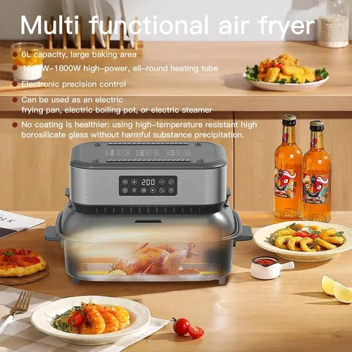 Miniatura 6 de Freidora de aire de 6.2 cuartos con olla multifunción, 5 en 1 para freír al aire, freír, hervir, guisar y saltear, olla extraíble, control