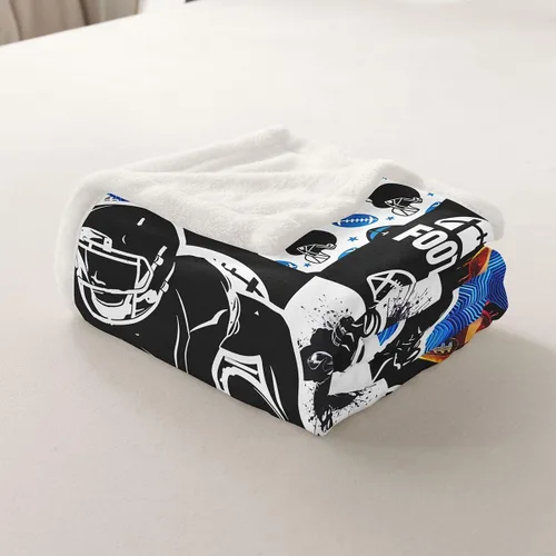 Miniatura 7 de Erosebridal Manta deportiva para niños, manta de forro polar de retazos de fútbol, patrón geométrico de bolas, manta Sherpa para niños y niñas