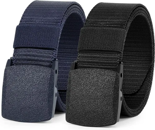 Miniatura 12 de WERFORU Cinturón de nailon para hombre, cinturón táctico militar, correa de lona para exteriores con hebilla de plástico D-negro+café