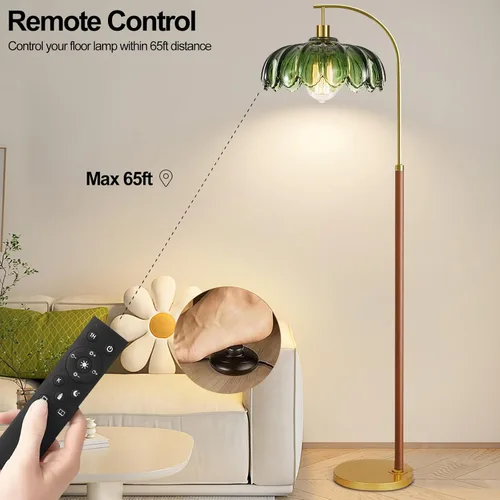 Miniatura 4 de Lámparas de pie de madera para sala de estar, lámpara de pie dorada con control remoto y pantalla de cristal, lámpara de arco de flores, lámpara
