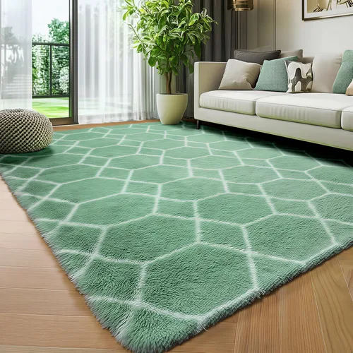 Miniatura 15 de ONASAR Alfombras de área para sala de estar y dormitorio, alfombra esponjosa lavable de 5x8 pies gris y blanca, alfombra de piso suave, afelpada