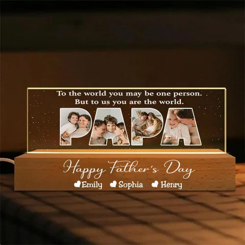 Miniatura 9 de Inserto de foto para papá con bloque acrílico personalizado para el Día del Padre, luz nocturna LED, foto personalizada con nombres de niños, regalo