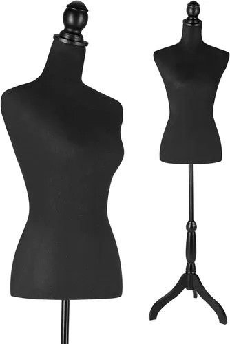 Maniquí de mujer con soporte para torso y cuerpo, modelo de exhibición de ropa negra, para costura, exhibición o decoración, altura ajustable de 52