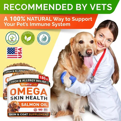 Miniatura 4 de StrellaLab Omega 3 para perros – (360 unidades) Golosinas de aceite de pescado – Alivio de alergias y picazón Suplemento de piel y pelaje – Piel